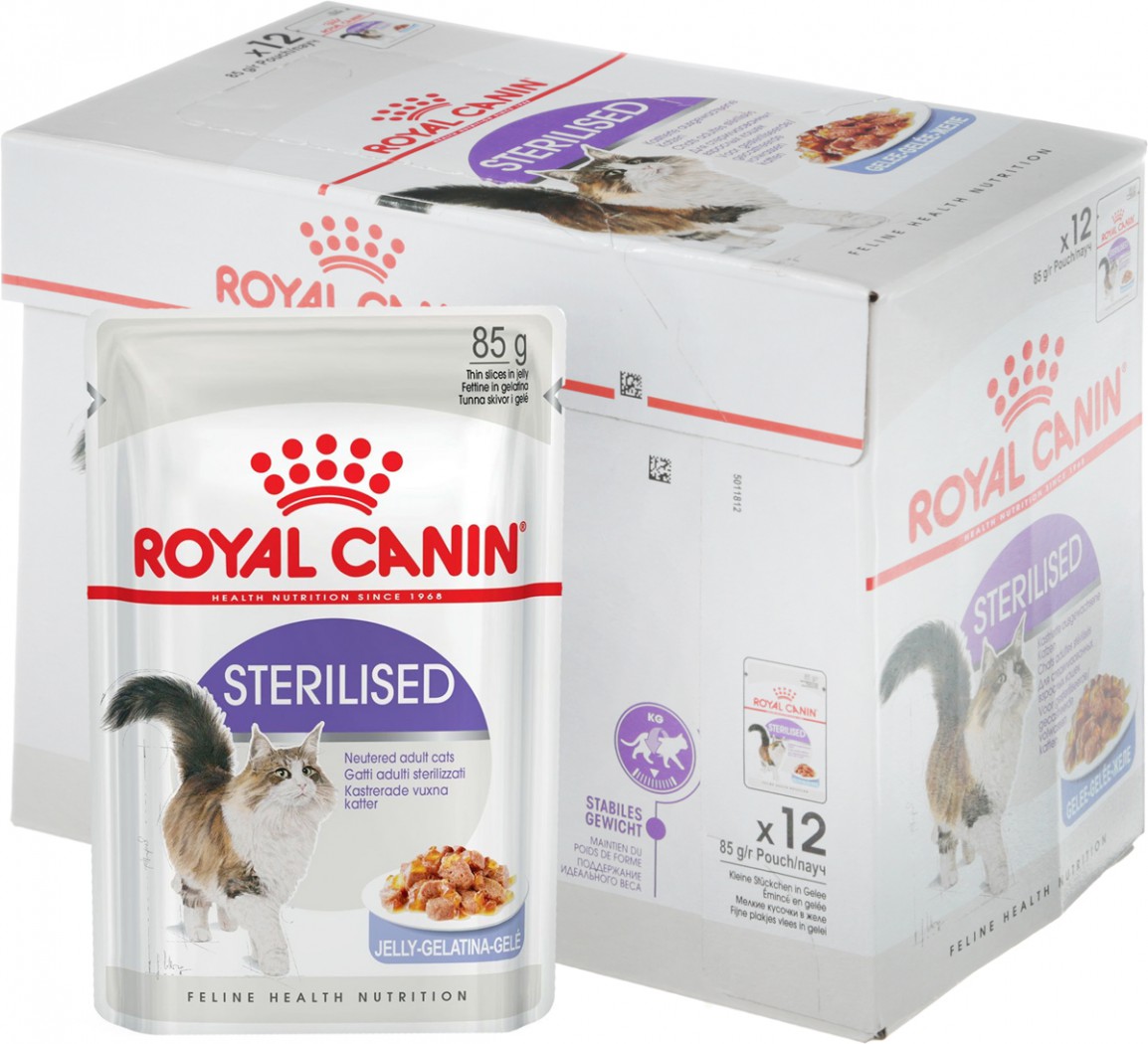 Роял канин виды кормов. Роял Канин Стерилайзд для кошек. Royal Canin для стерилизованных кошек. Роял Канин пауч стерилизед желе. Royal Canin Sterilised 37.